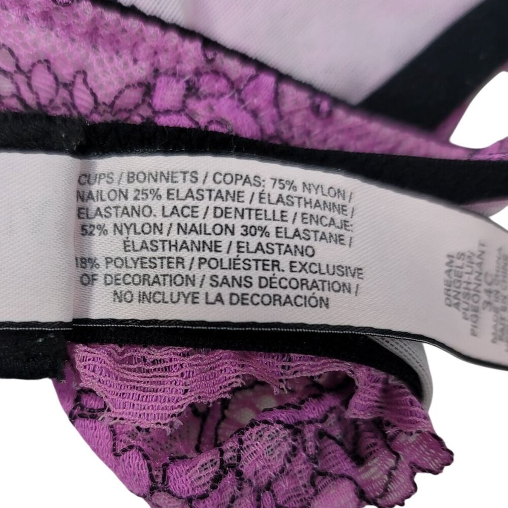 Victoria's Secret Push-Up Bra Pink Black 34C Lace Floral Underwire Dream Angels - Picture 11 of 12